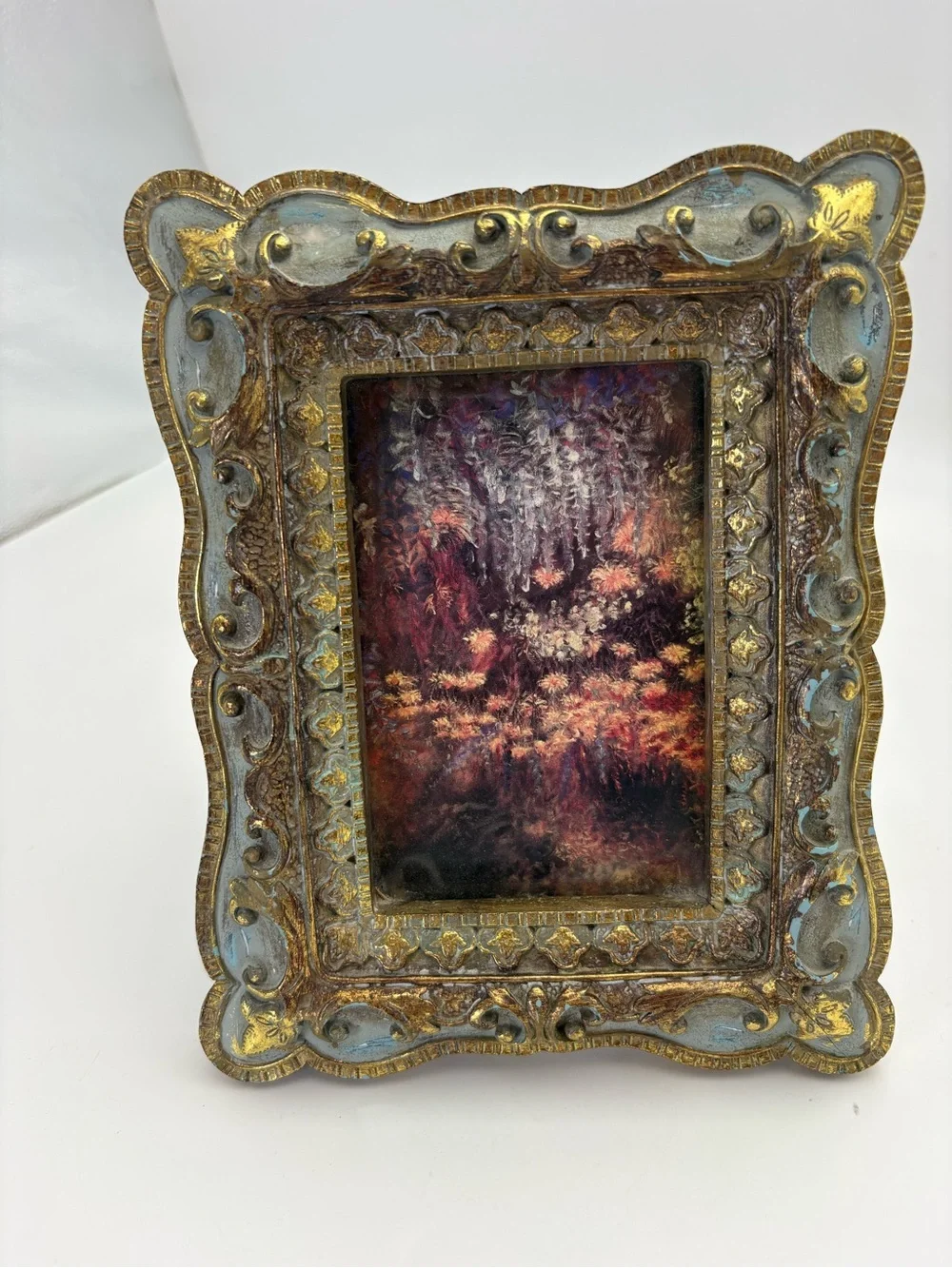 Vintage Florentine Style Gold & Blue Ornate Picture Frame 5x7” Picture